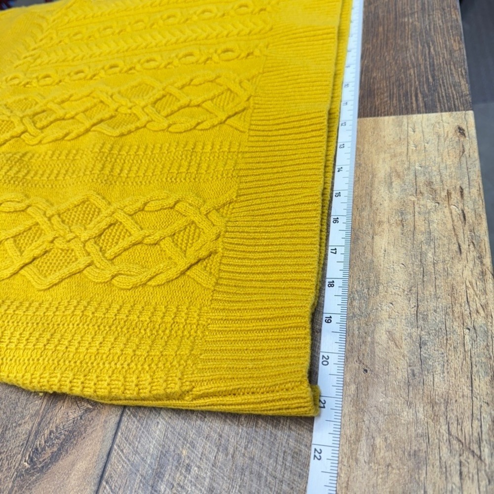 Madewell Merino Wool Cable Knit Pom Pom Sweater Womens M Mustard Yellow Chunky - Picture 8 of 12